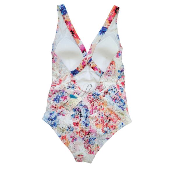 Johnny‎ Was Summer Days Eyelet Crossback One Piece Swimsuit M Boho Beach Resort - Picture 2 of 4